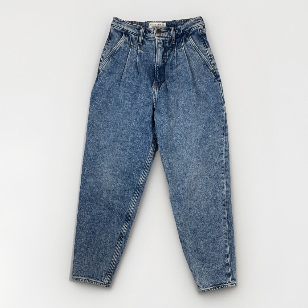 Abercrombie & Fitch Mom Jeans High Rise Acid Wash Denim Pleated Size 26